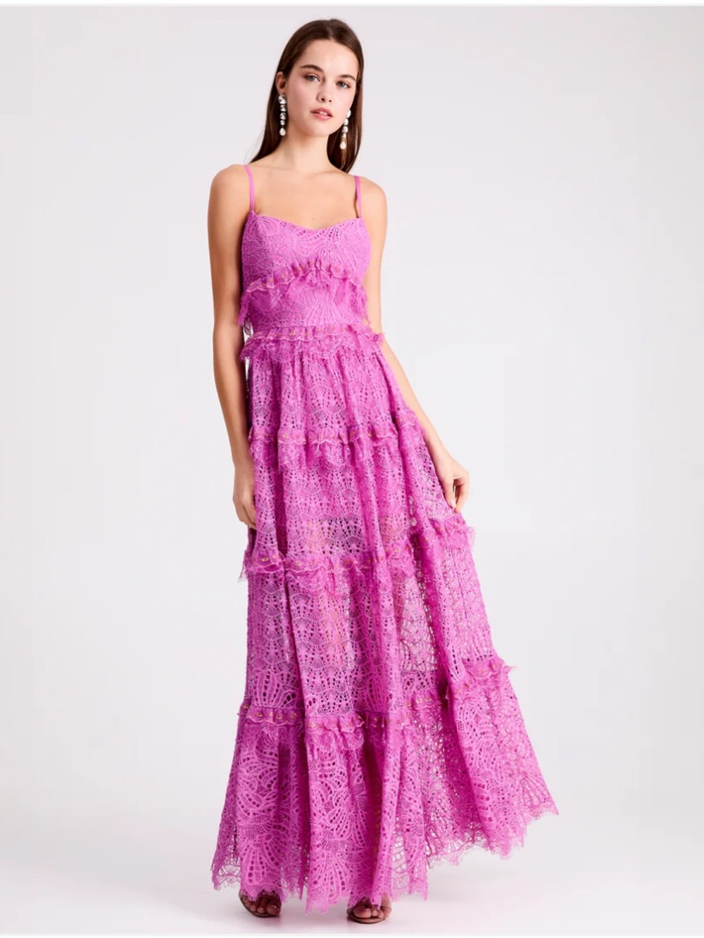 helsi federica pink purple crochet tiered ruffle maxi summer sun dress gown XS